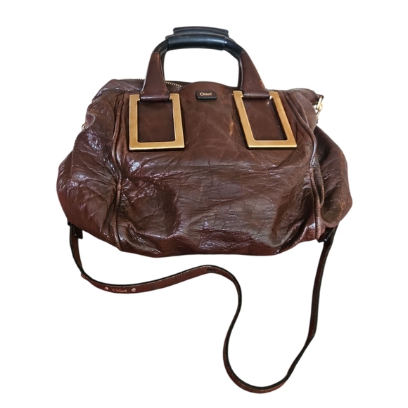 Chloé LARGE Vintage Ethel Brown Leather Handbag, Gold Accents, Crossbody Strap - Picture 1 of 15